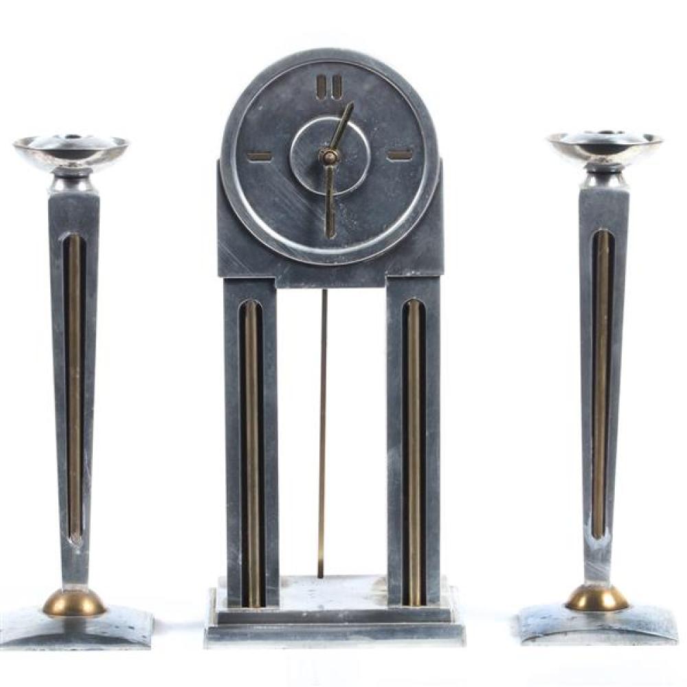 Appraisal: KAYSERZINN TRANSITIONAL JUGENDSTIL ART DECO MODERNE MIXED METAL MANTLE CLOCK