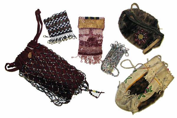 Appraisal: Six Northwest beaded bags Two Eskimo sealskin four Athabascan netted