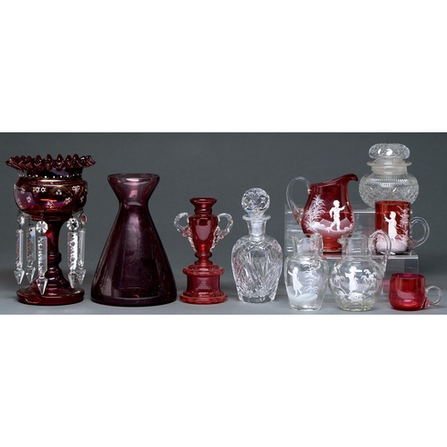 Appraisal: A Victorian enamelled ruby glass lustre and miscellaneous cranberry and