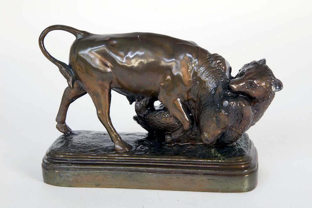 Appraisal: Copper Bear Bull Sculpture from the Original by Isidore Bonheur