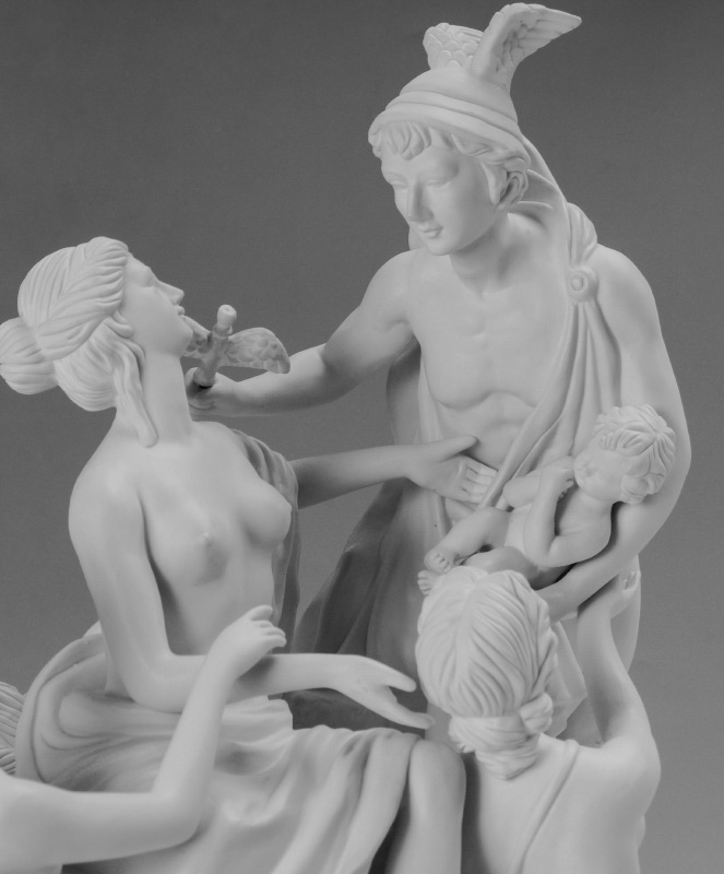 Appraisal: DRESDEN ALLEGORICAL HERMES PARIAN SCULPTURE Parian ware figural group of