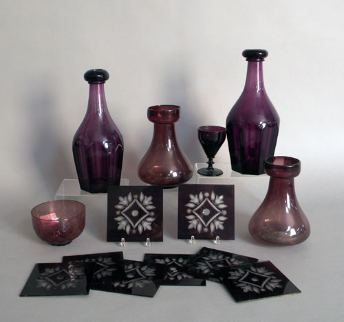 Appraisal: Six pieces of amethyst glass th c tallest - h