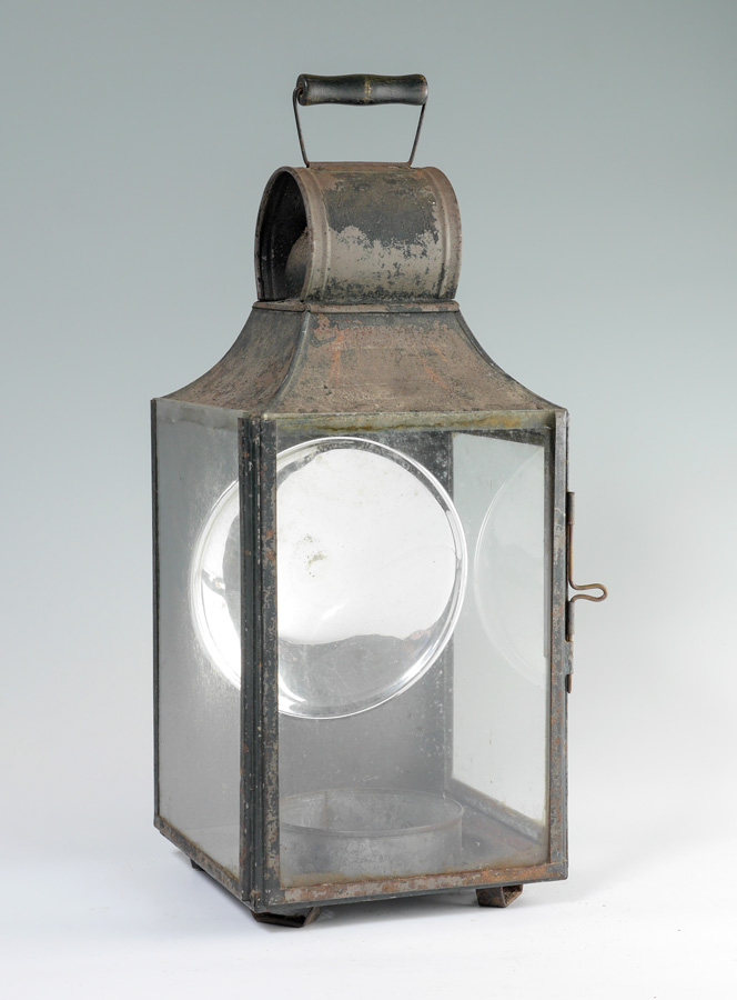 Appraisal: LARGE TIN LANTERN WITH MERCURY GLASS REFLECTOR Large tin frame