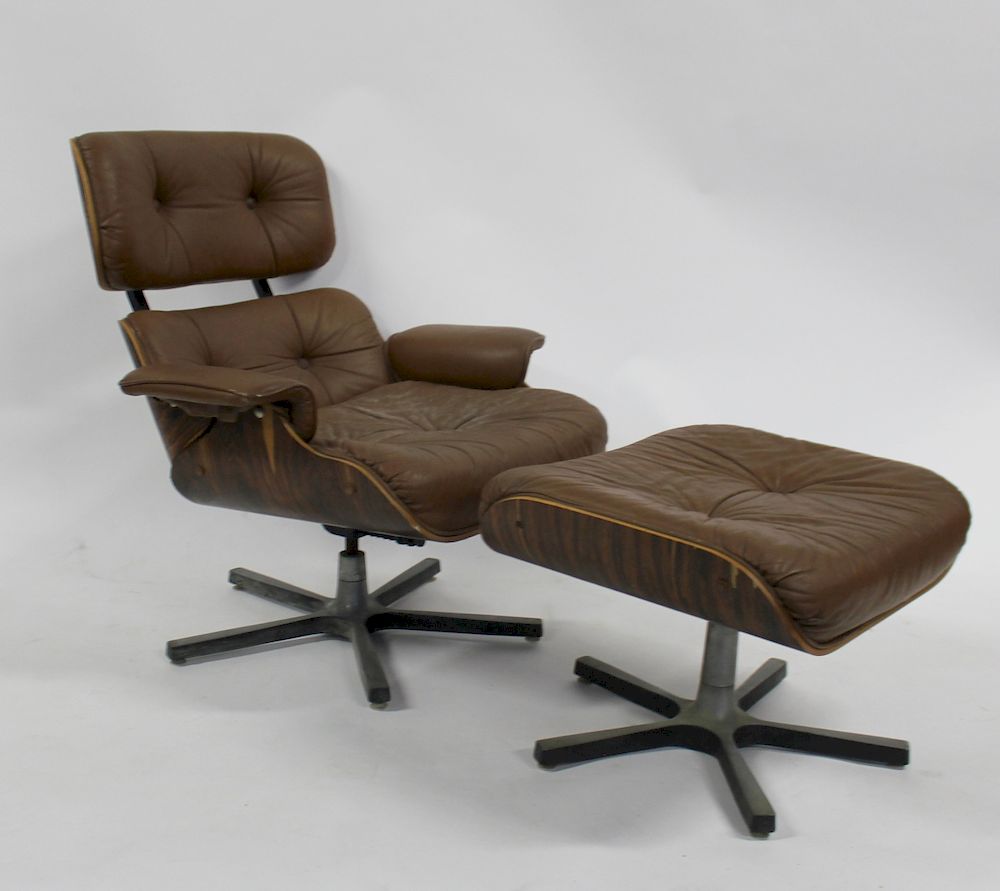 Appraisal: MIDCENTURY Eames Style Lounge Chair Ottoman Nice Rosewood chair with