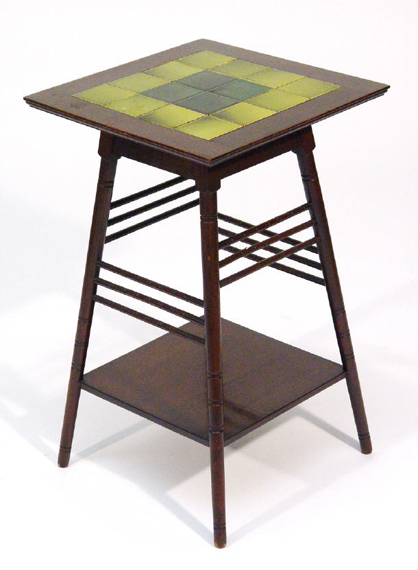 Appraisal: Liberty style mahogany Arts Crafts occasional table with green glazed