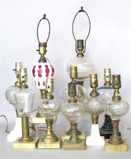 Appraisal: Group of ten assorted glass brass and marble table lamps