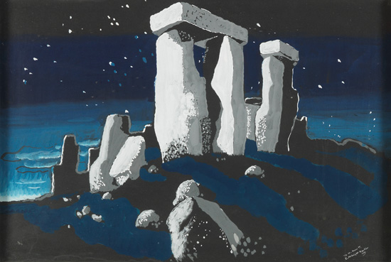 Appraisal: EDWARD MCKNIGHT KAUFFER - STONEHENGE Gouache maquette on black paper