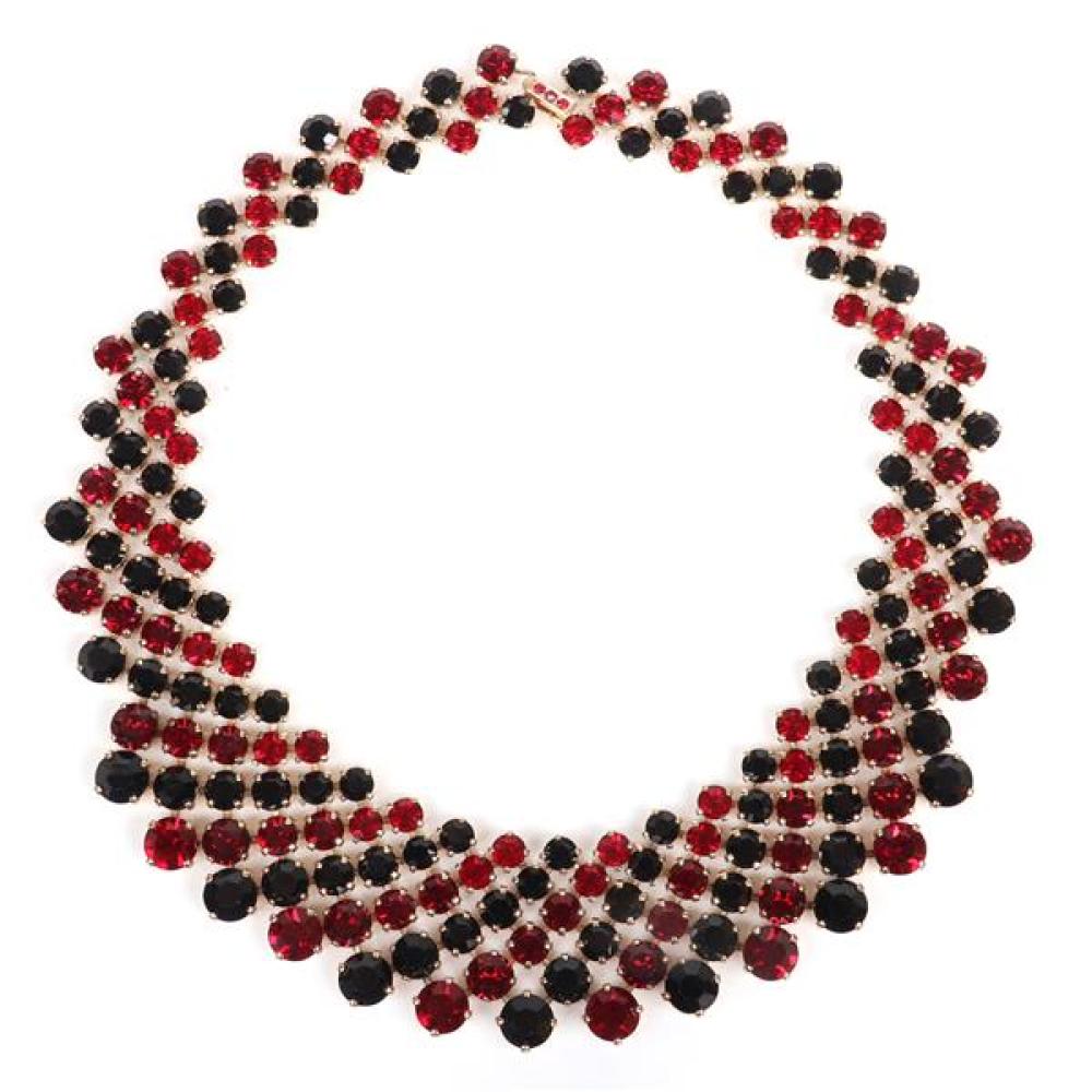 Appraisal: CROWN TRIFARI VINTAGE RUBY RED AND JET BLACK FACETED CRYSTAL