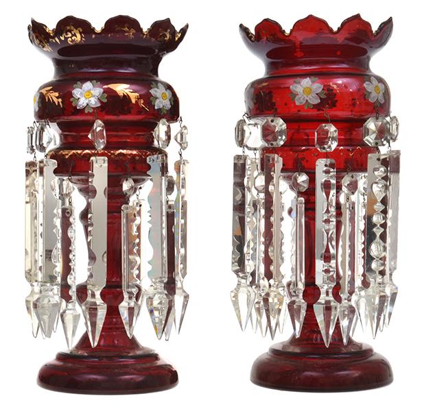 Appraisal: A PAIR OF ENAMELLED RUBY GLASS LUSTRE VASES cm high