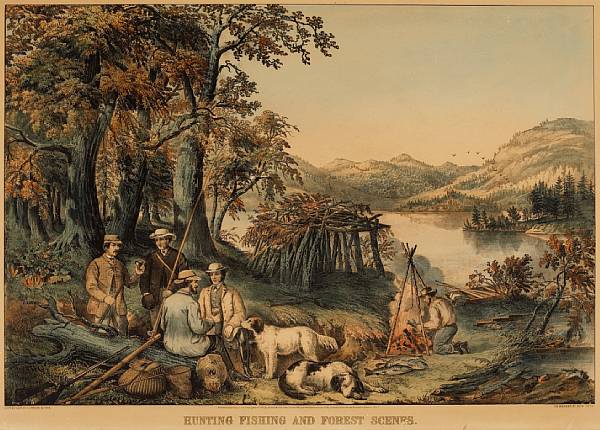 Appraisal: Currier amp Ives Hunting Fishing and Forest Scenes Shantying on