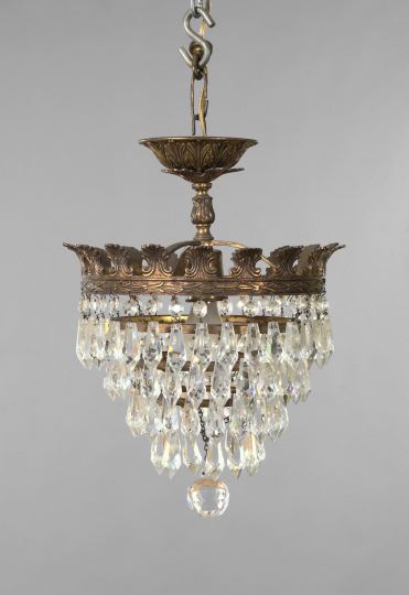 Appraisal: Gilded Brass Concentric Four-Ring Foyer Chandelier elaborately dressed with panel-cut