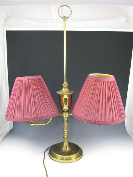 Appraisal: Brass Tone Student Lamp double arm with linen shades x