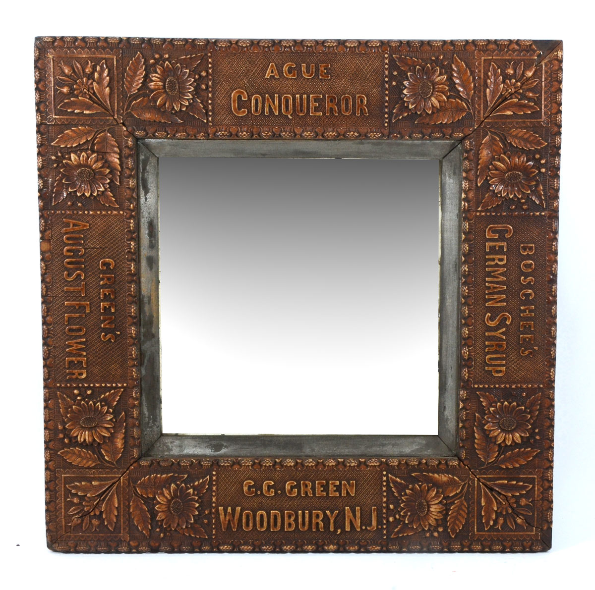 Appraisal: RARE ADVERTISING MIRROR Gesso Frame with Foliate Motif Advertising Ague