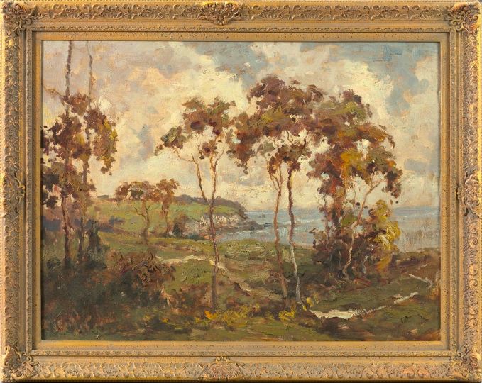 Appraisal: American School st Century Wooded Coastal Landscape oil on canvas