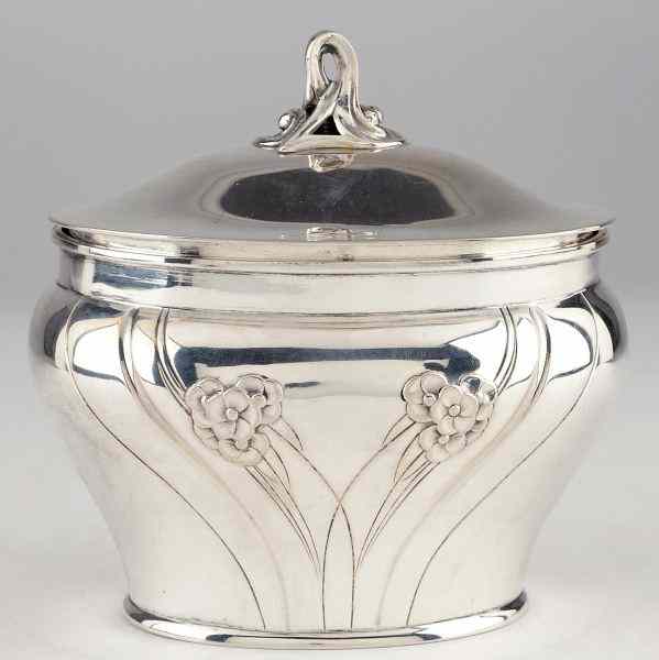 Appraisal: German Jugendstil Silver Parcel Gilt Tea Caddy fineness oval form