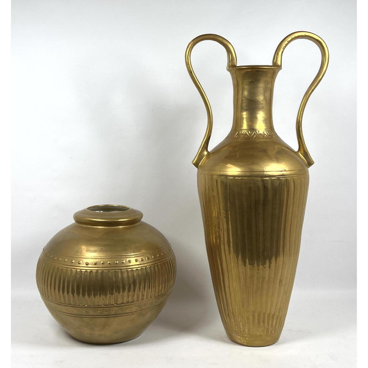 Appraisal: pc Gold Painted Ceramic Items Tall two handled Vase Low