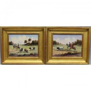 Appraisal: th C Signed Spanish Farm Scenes Each signed lower right