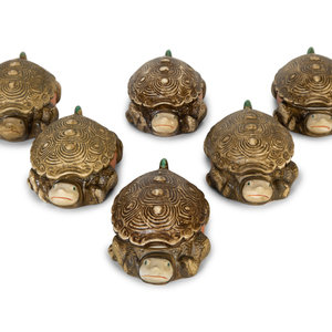 Appraisal: Six Carole Stupell Painted Ceramic Individual Covered Turtle-Form Soup Tureens