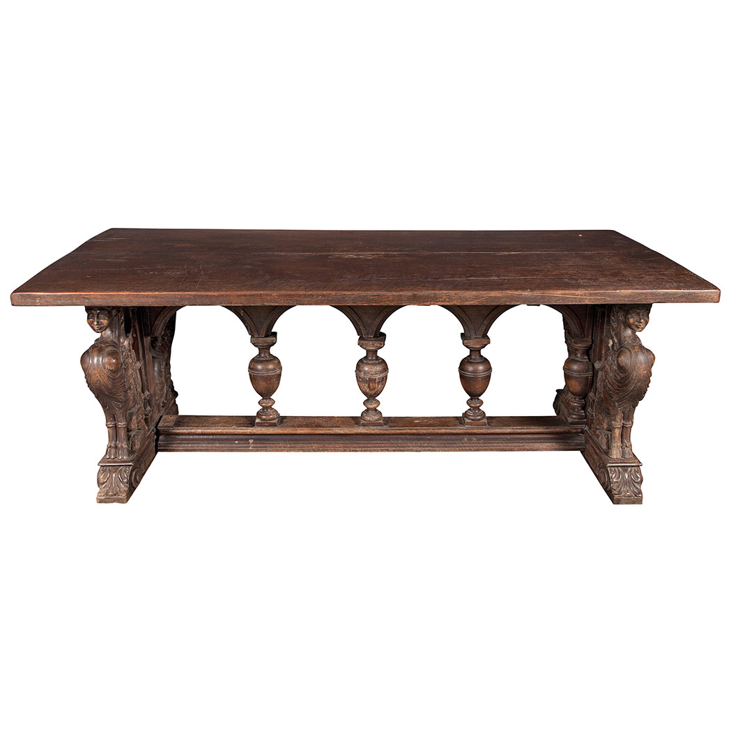 Appraisal: Italian Baroque Style Dark Stained Oak Library Table The rectangular