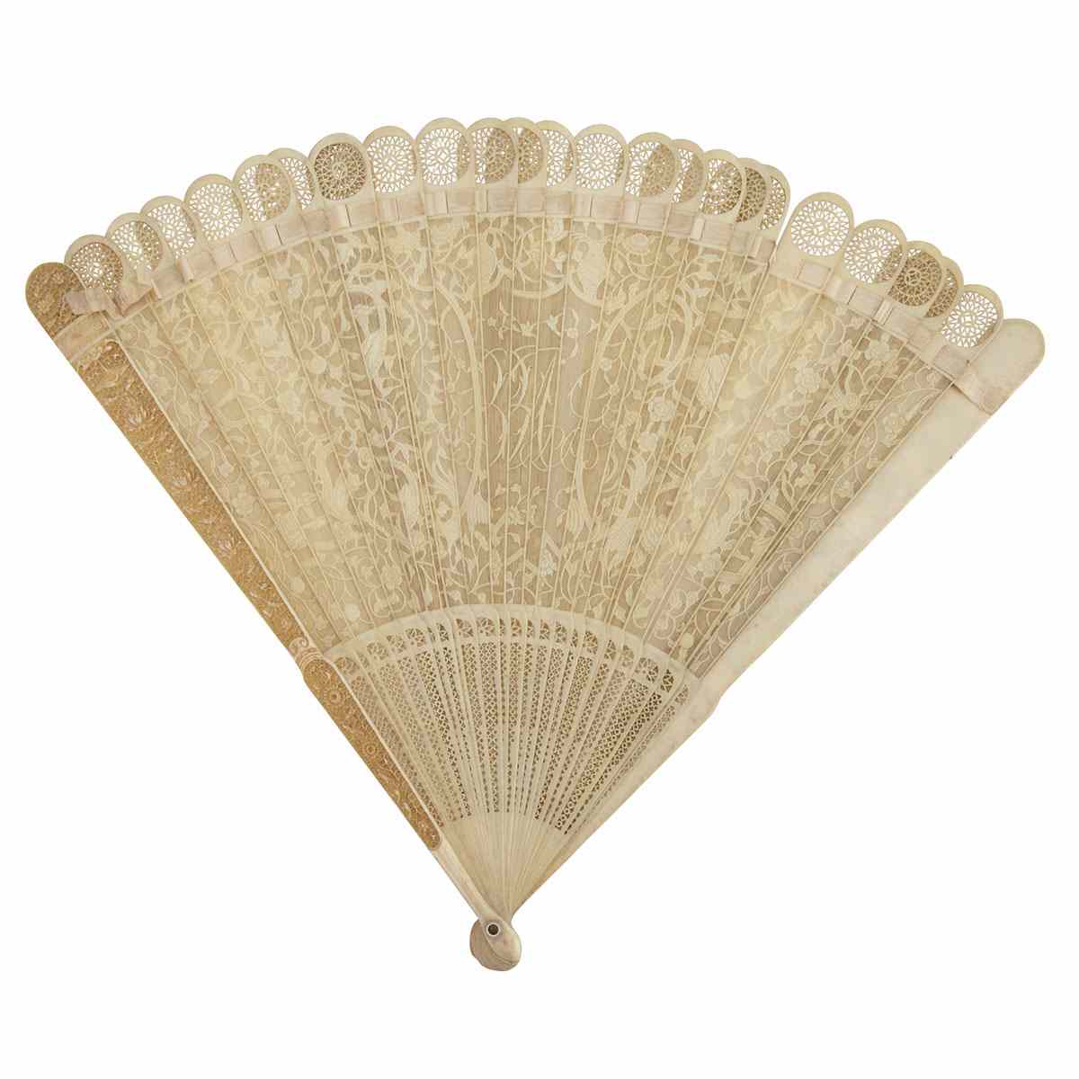 Appraisal: Export Ivory Carved Fan th Century Each of the rounded