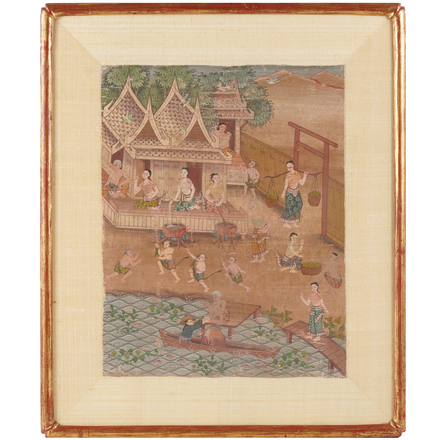 Appraisal: BANGKOK PERIOD THAI PAINTING th th c Thailand depicting daily