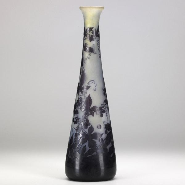 Appraisal: GALLE Tall tapering cameo glass vase with grape vines on