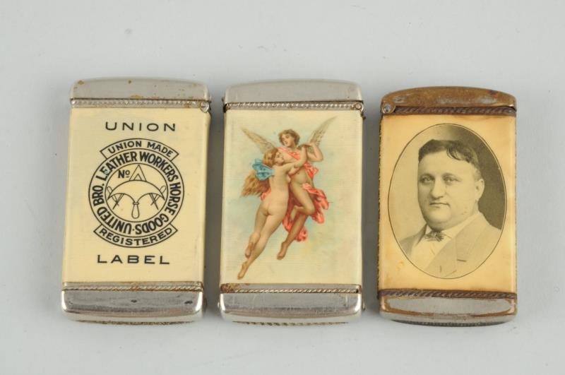 Appraisal: Lot Of Advertising Celluloid Match Safes One safe advertises the