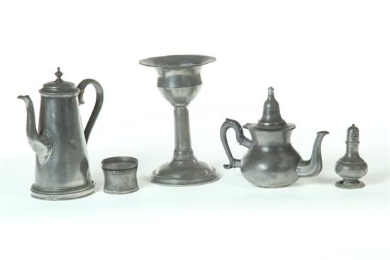 Appraisal: FIVE PIECES OF PEWTER European th century Includes a footed