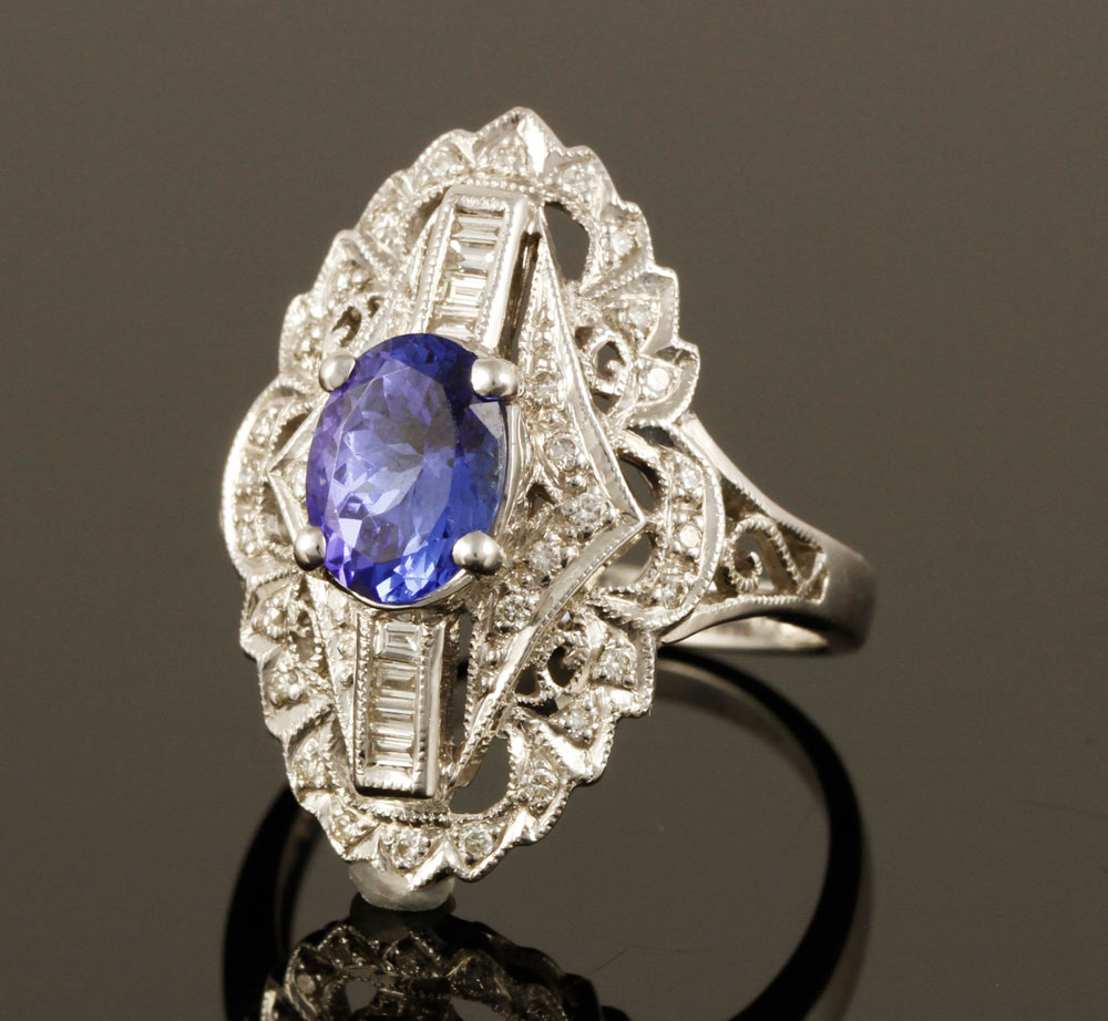 Appraisal: - K White Gold Diamond and Tanzanite Ring K white