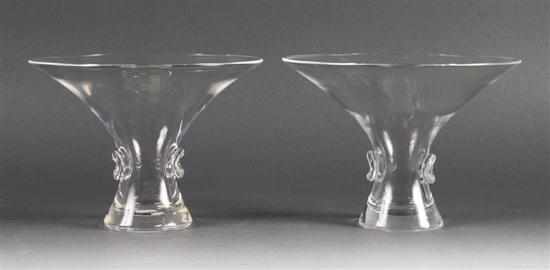 Appraisal: Pair of Steuben crystal ''Thumbprint'' trumpet vases th century both