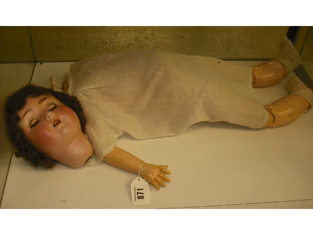 Appraisal: German bisque headed composition doll impressed to the back of