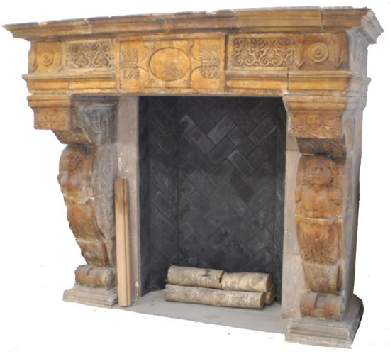 Appraisal: TH C CARVED FIREPLACE SURROUND AND MANTEL Marble Male and