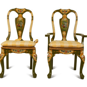 Appraisal: Six Queen Anne Style Painted Rush Seat Dining Chairs TH