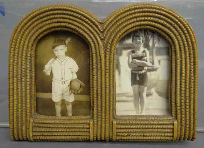 Appraisal: Vintage double frame with photos children '' x '' Overall