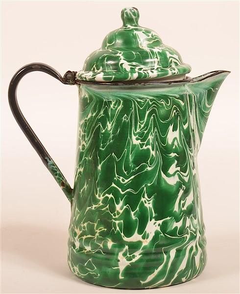 Appraisal: Green and White Swirl Granite Ware Coffee Pot Green and