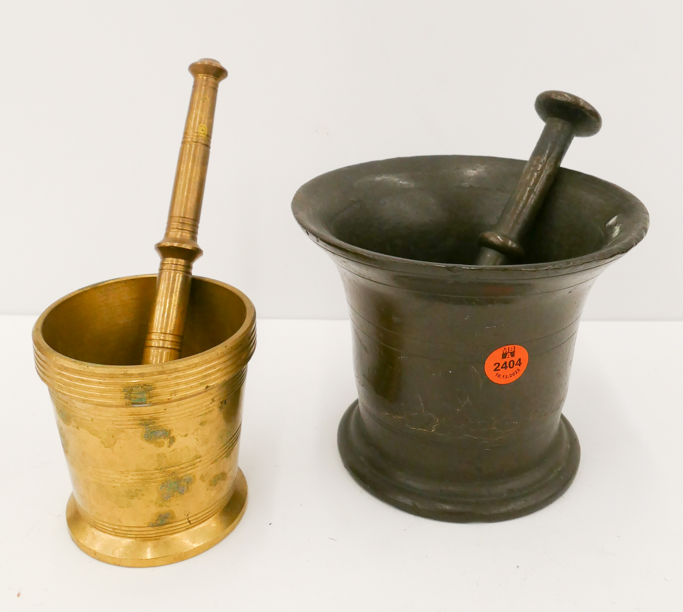 Appraisal: pc Old Bronze Brass Mortar Pestles- '' and ''