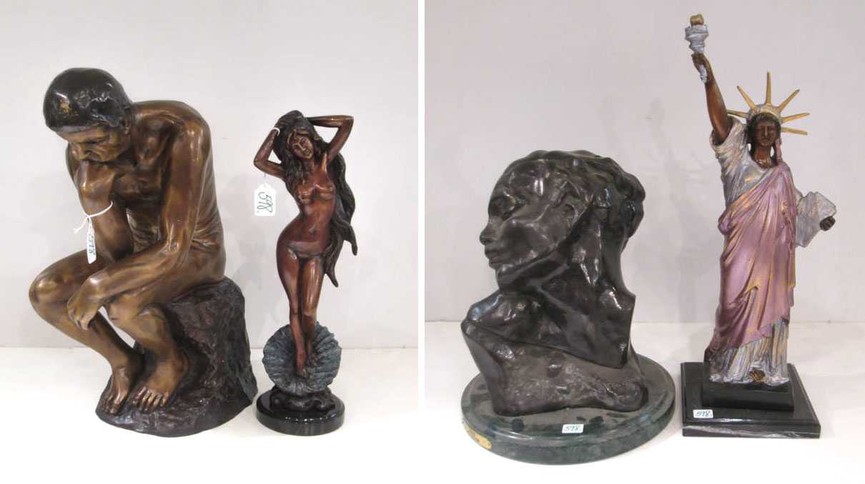 Appraisal: SEVEN CHINESE BRONZE FIGURAL SCULPTURES after Auguste Rodin French -