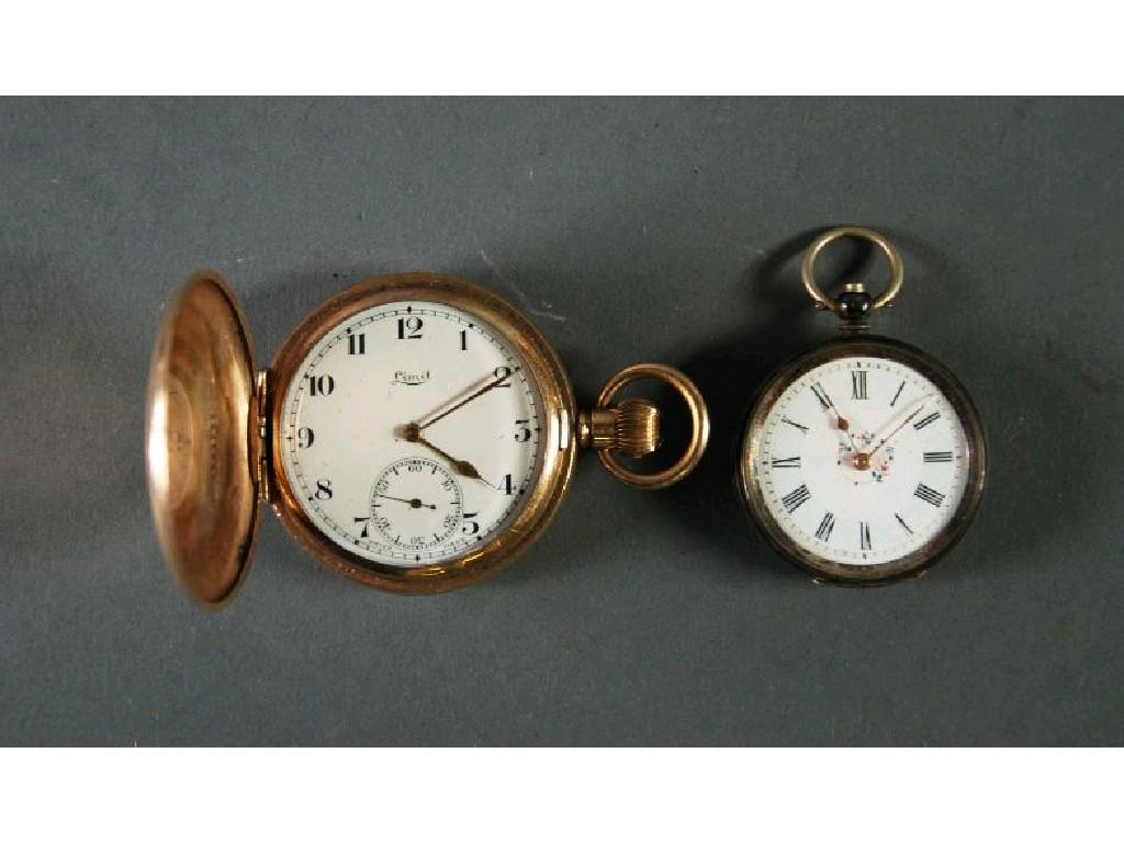 Appraisal: LIMIT SWISS ROLLED GOLD HUNTER POCKET WATCH with keyless movement