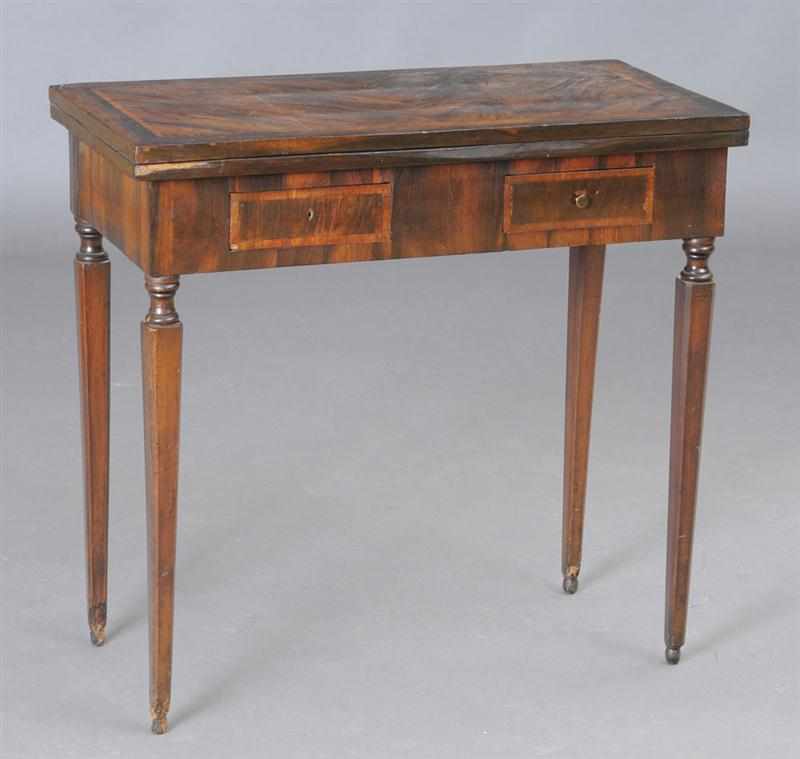 Appraisal: ITALIAN NEOCLASSICAL INLAID FIGURED WALNUT GAMES TABLE The folding top