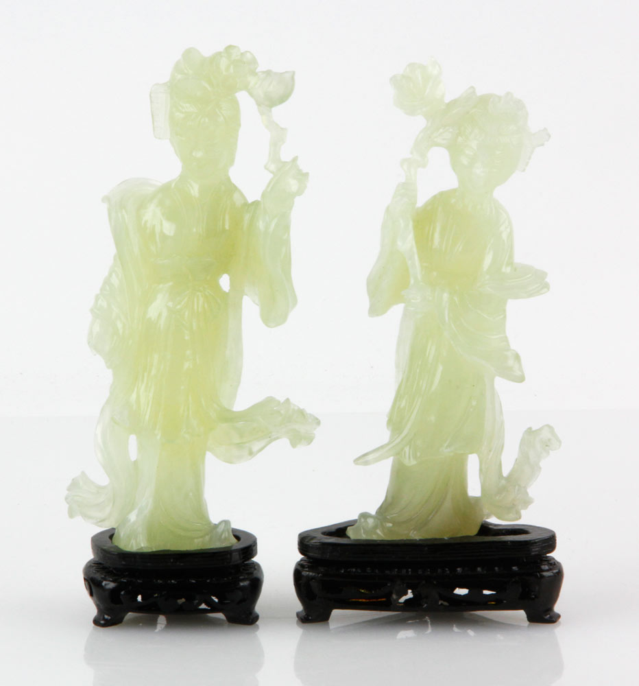 Appraisal: - Pair of Chinese Republic Period Jade Figures Pair of