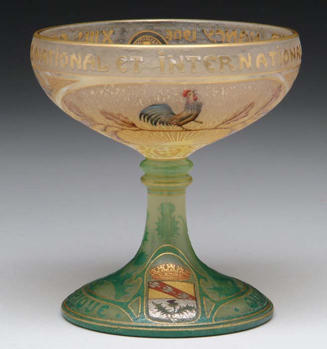 Appraisal: DAUM SHOOTING CUP Rare enamel and cameo decoration of a