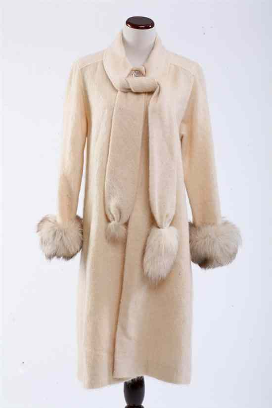 Appraisal: PIERRE CARDIN IVORY MOHAIR COAT WITH FUR TRIM s Waist