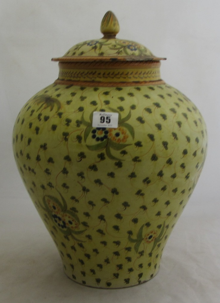 Appraisal: A large Italian maiolica jar and cover probably Cantagalli late