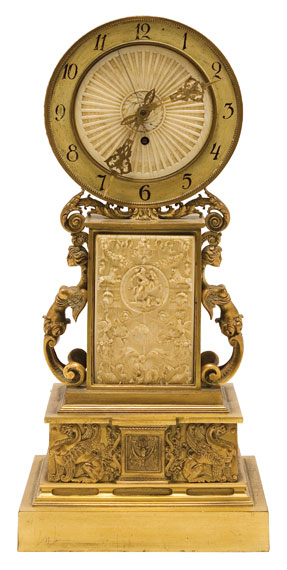 Appraisal: E F Caldwell Co Gilt-Bronze and Ivory Mantel Clock Estimate