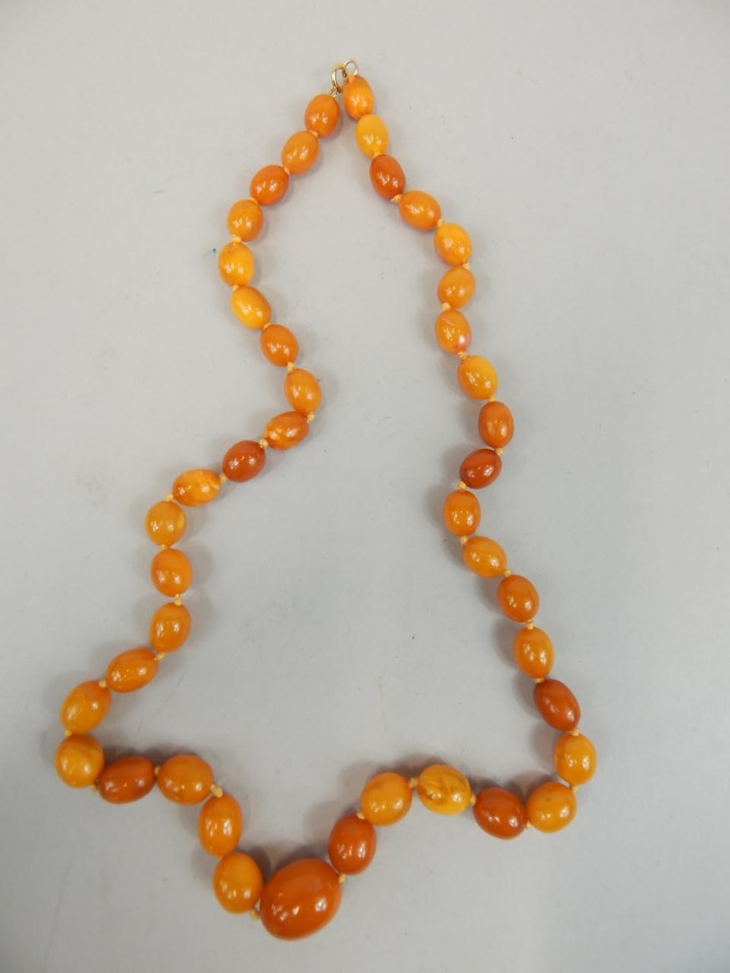 Appraisal: A string of butterscotch amber beads graduated weight g approx