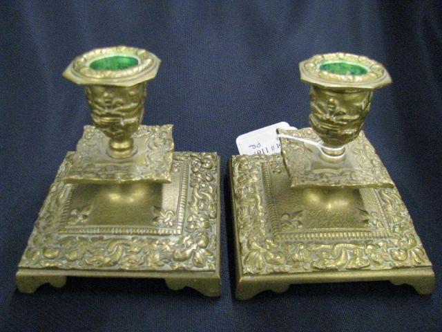 Appraisal: Pair of Antique French Brass Candleholders serpent floral