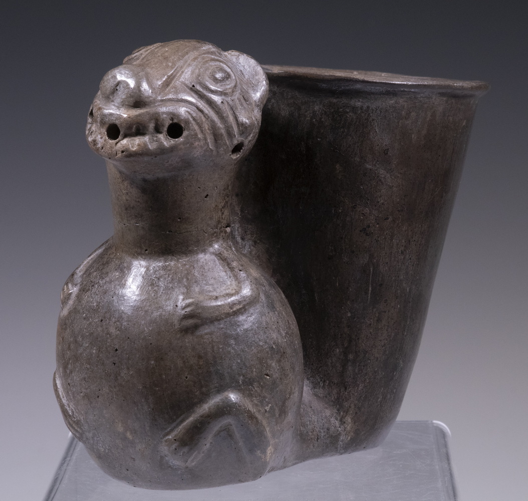 Appraisal: PERU JAGUAR CUP Grey Clay Mystery Cup with pierced head