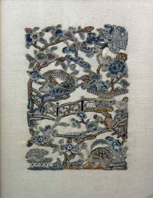 Appraisal: A Chinese silk embroidered panel worked in raised stitches with