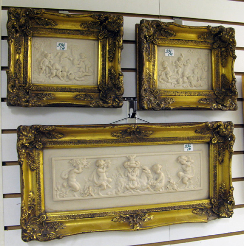 Appraisal: THREE INCOLAY MOLDED PLAQUES in the manner of sculpture The