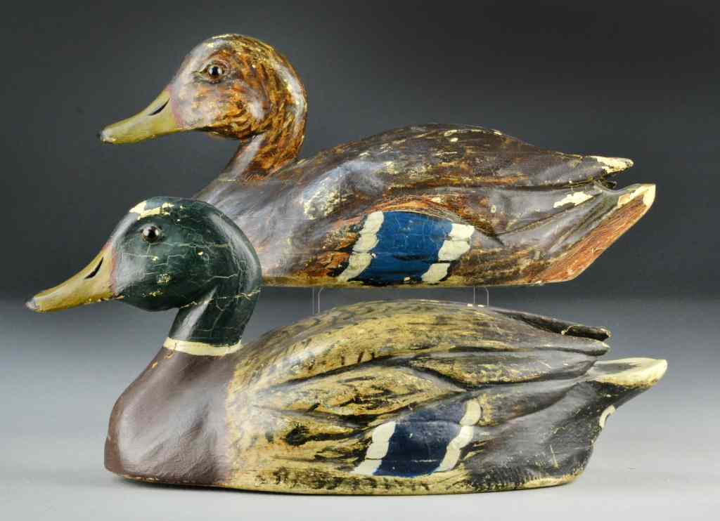 Appraisal: Mallard Hollow Duck Decoys - PairPolychrome painted with finely carved